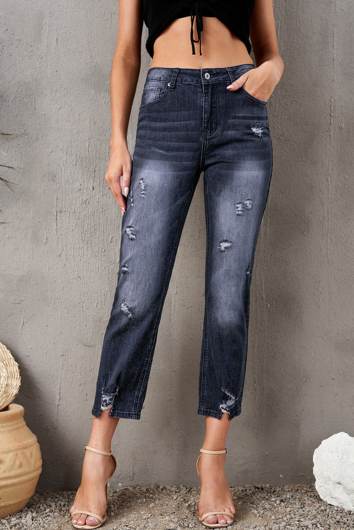 Stilla | Distressed Hem Detalje Beskårede Jeans