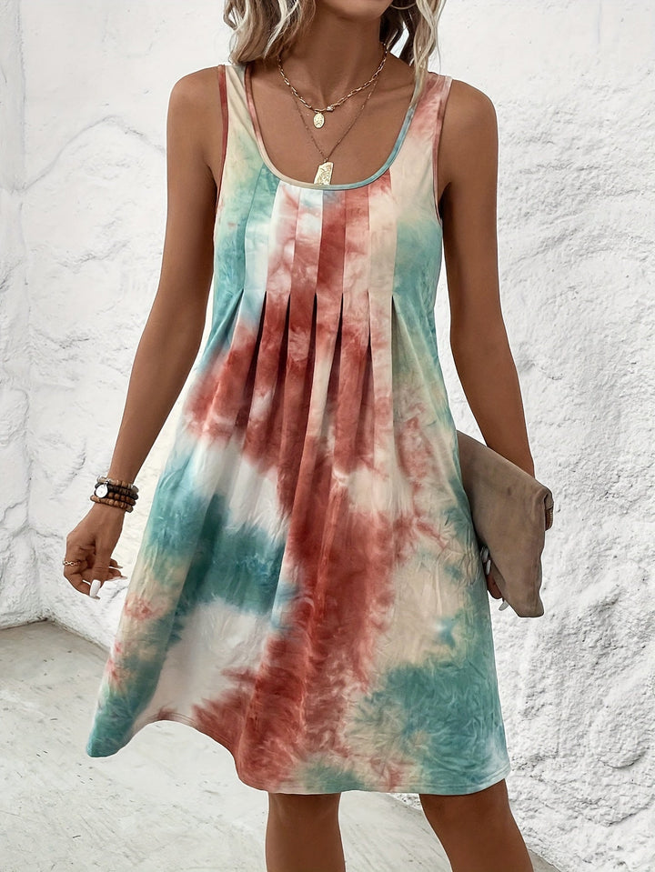 Stilla | Sommerkjole Tie Dye Farve, Uden Ærmer, Let Og Luftig, Afslappet Maxi Kjole Med Rund Halsudskæring