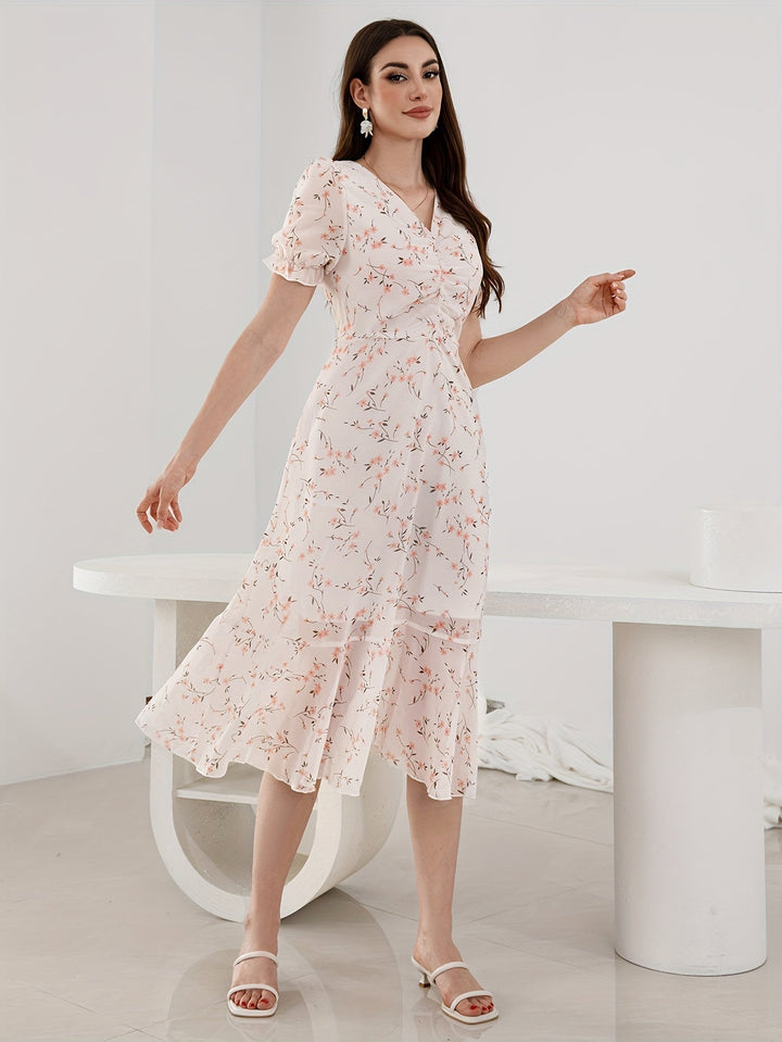 Stilla | Elegant Peplum Kjole Med Blomsterprint