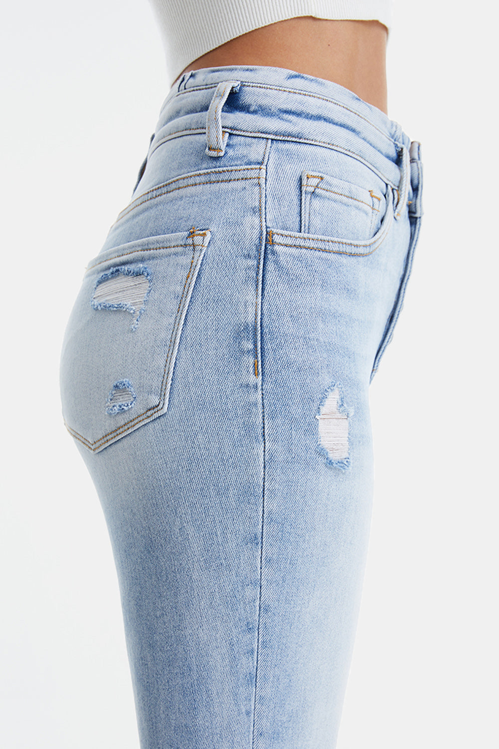 Stilla | Full Size Distressed Raw Hem Høj Talje Flare Jeans