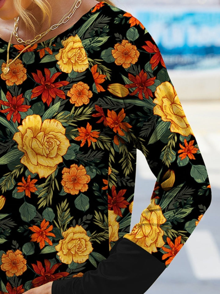 Stilla | T-shirt med Rund Udsnit og Lange Ærmer Trykt
