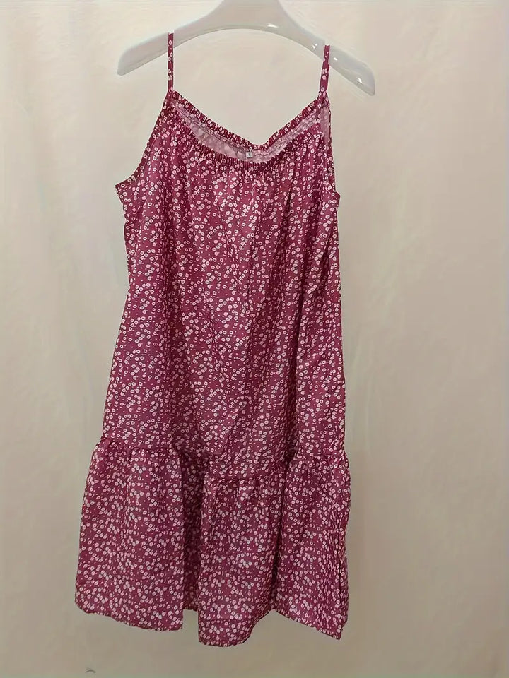 Stilla | Elegant Cami Kjole Uden Ærmer Med Flæse, Store Størrelser