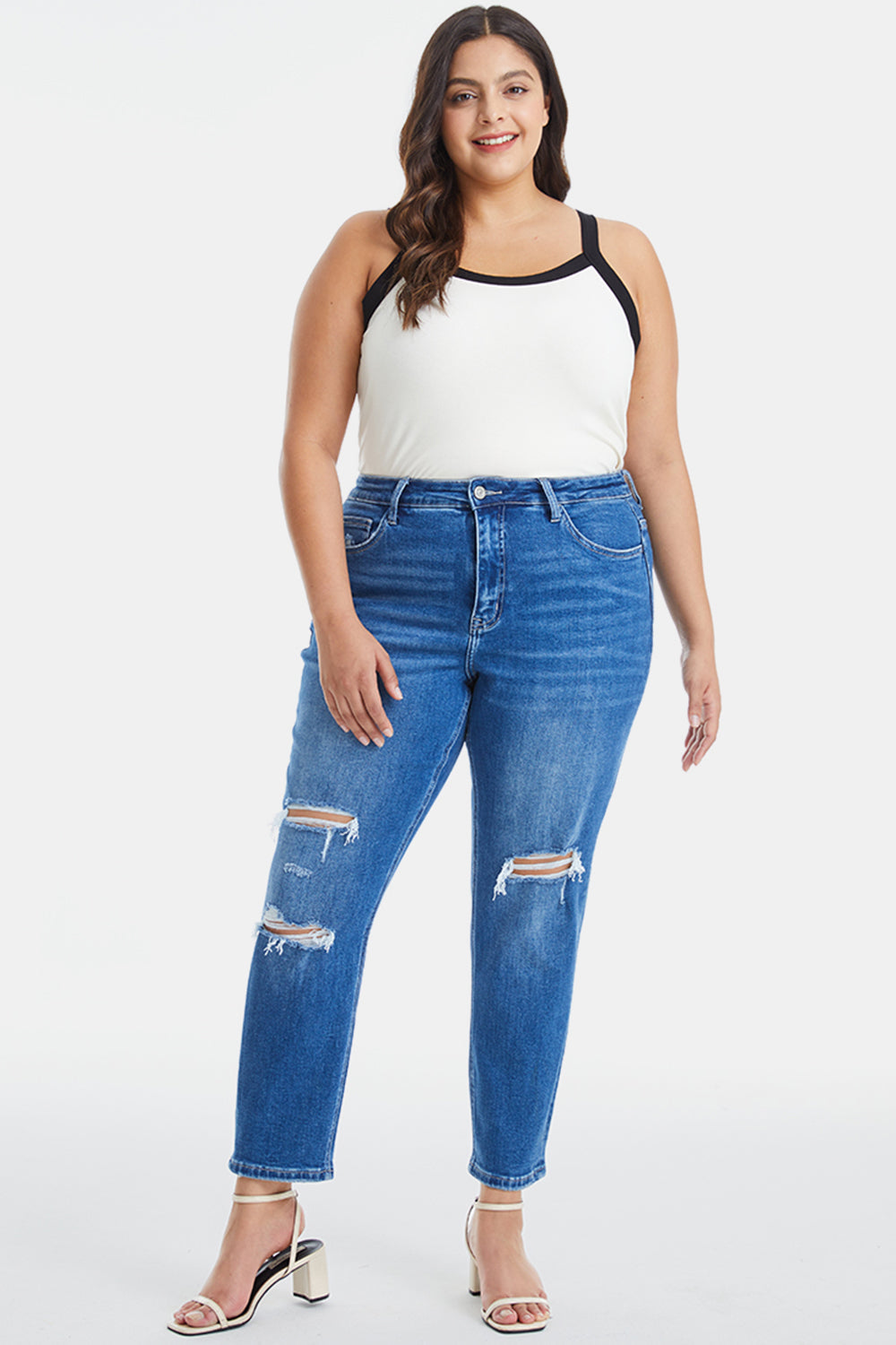 Stilla | Full Size Distressed High Waist Mom Jeans