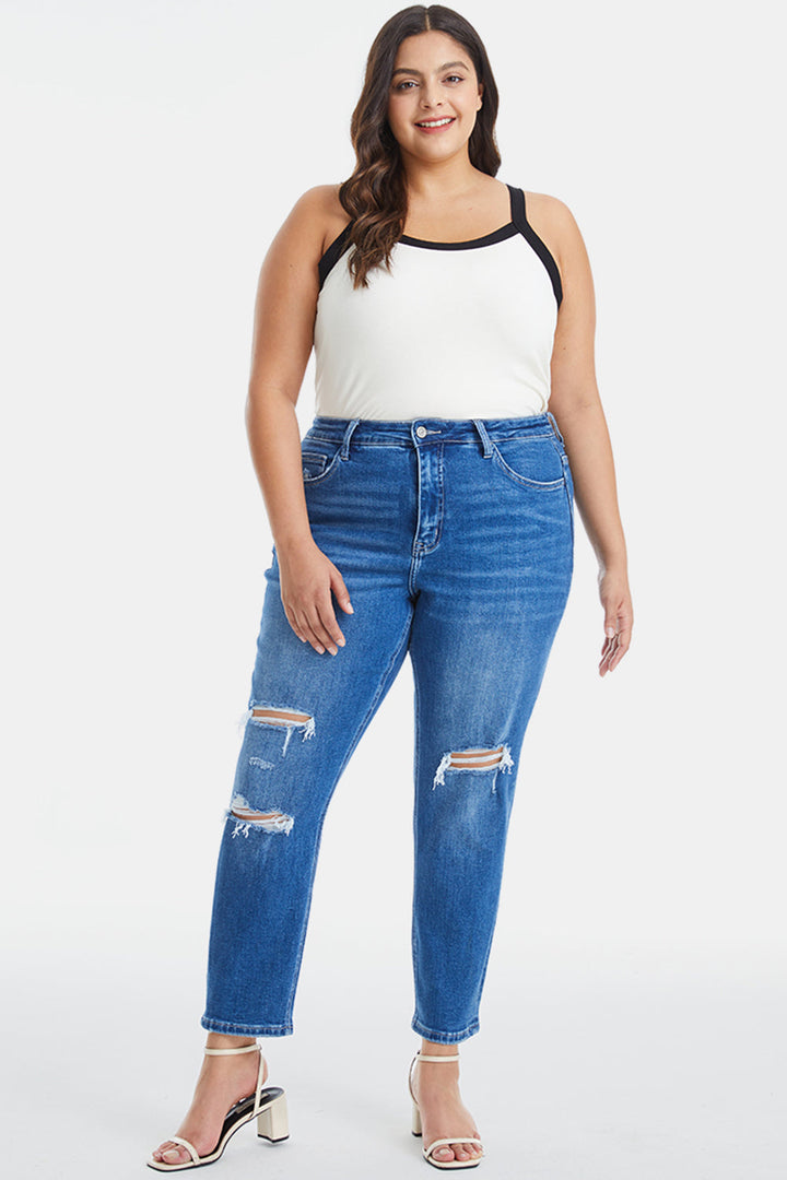 Stilla | Størrelsefulde Distressed Høj Talje Mom Jeans