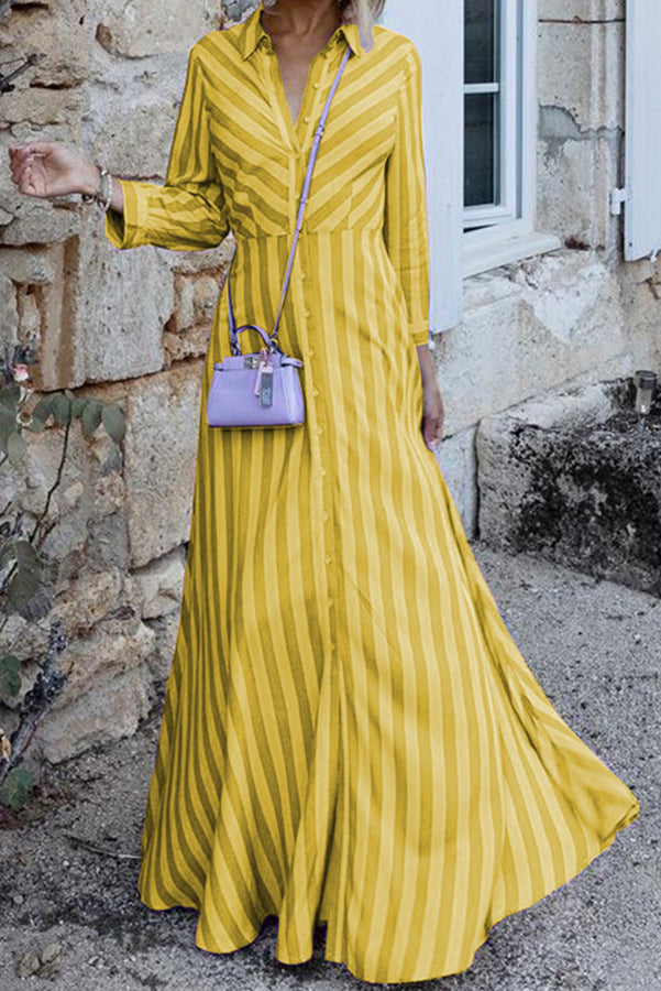 Stilla | Svær at Fang Stripe Print Skjorte Maxi Kjole