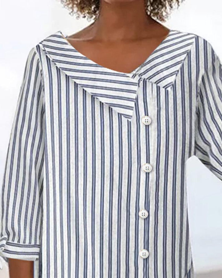 Stilla | Elegante Stribet Bluse Med 3/4 Ærmer