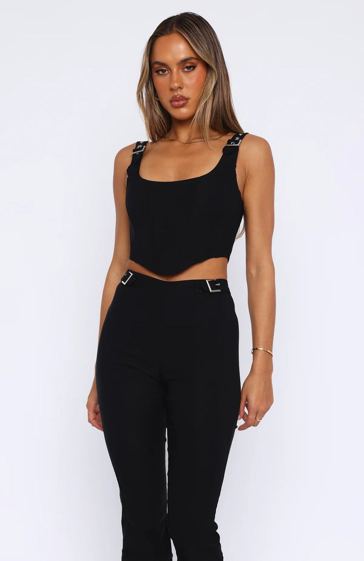 Stilla | V-hem Bustier Med Lynlås Bagpå Sort