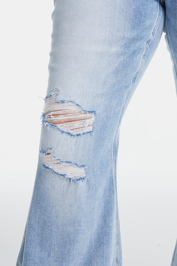 Stilla | Full Size Distressed Raw Hem Høj Talje Flare Jeans