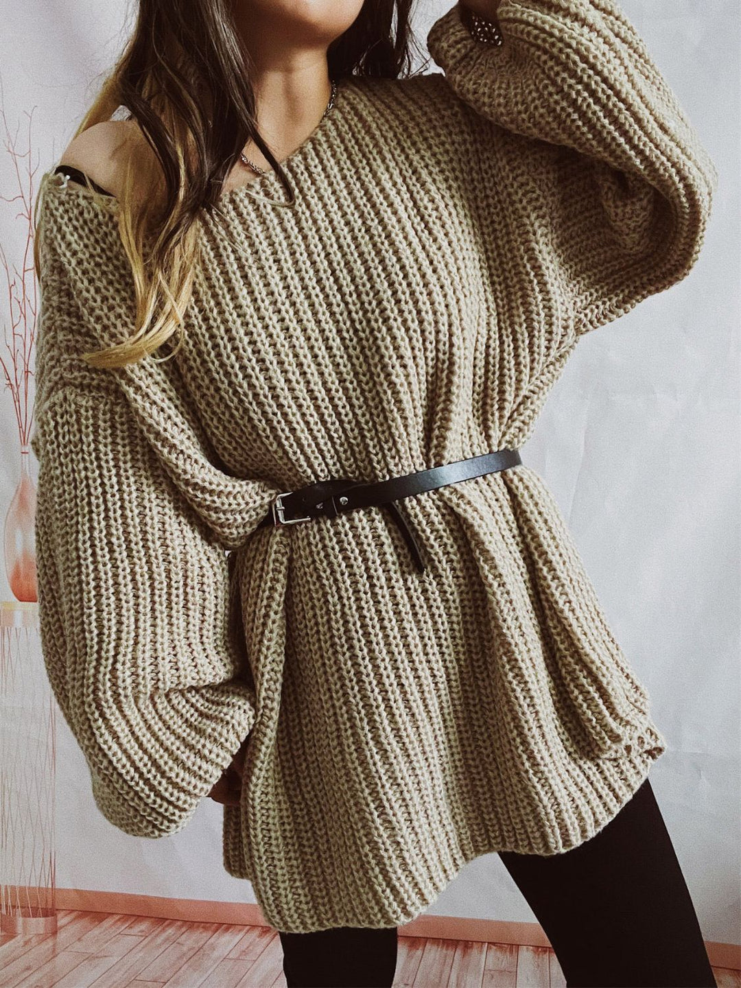 Stilla | Langærmet sweater med bådhals og bælte