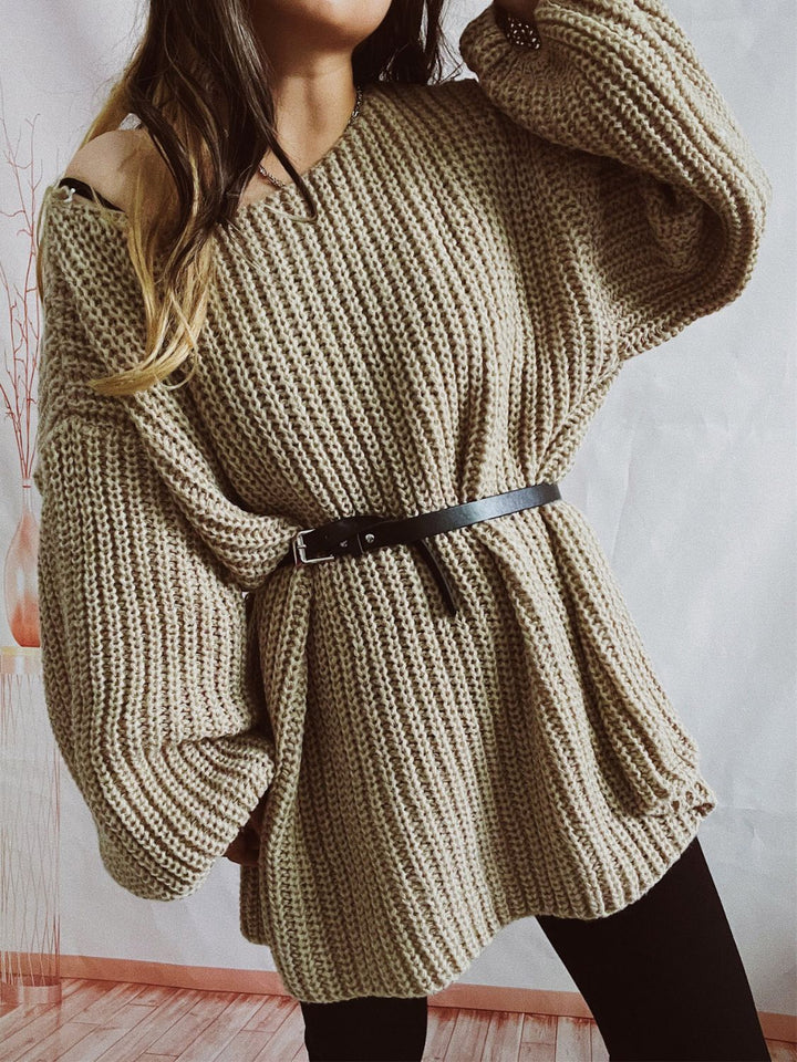 Stilla | Langærmet sweater med bådhals og bælte