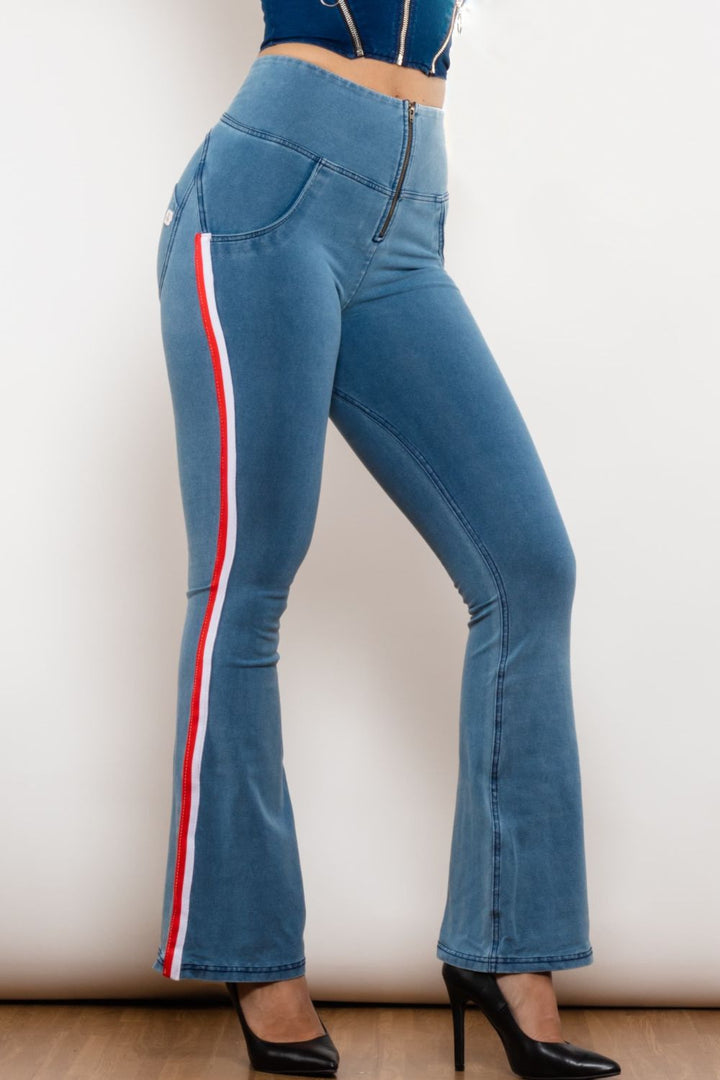 Stilla | Stribet Lynlås Lukning Bootcut Jeans