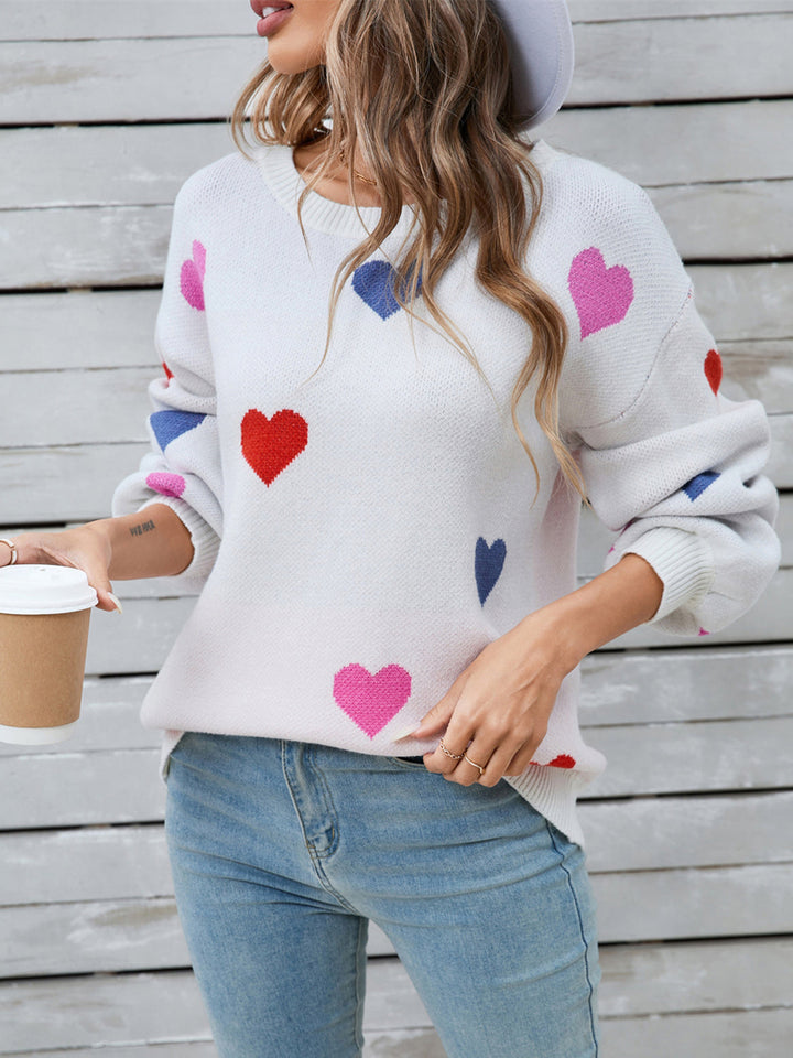 Stilla | Hjerteformet Rundhalset Sweater Med Lange Ærmer