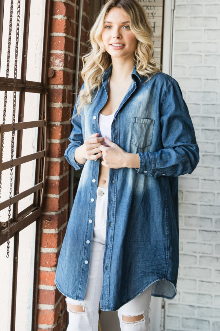 Stilla | Pocketed Button Up Vasket Denim Skjorte