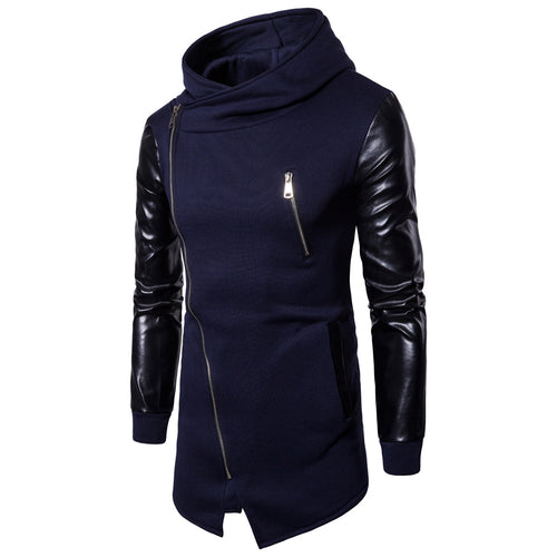 Herrer stilfuld lynlås-hoodie med læderærmer Stilla