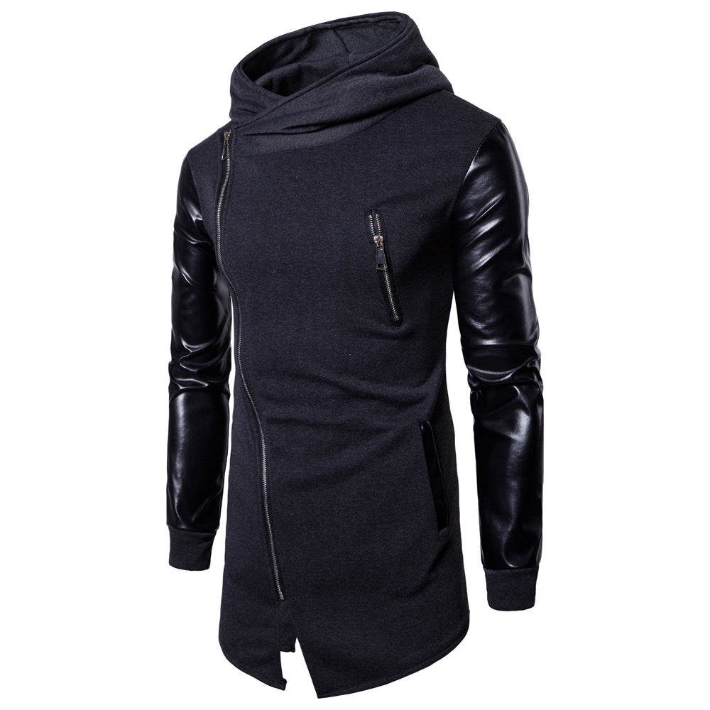 Herrer stilfuld lynlås-hoodie med læderærmer Stilla