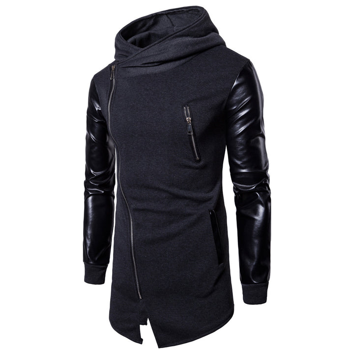 Herrer stilfuld lynlås-hoodie med læderærmer Stilla