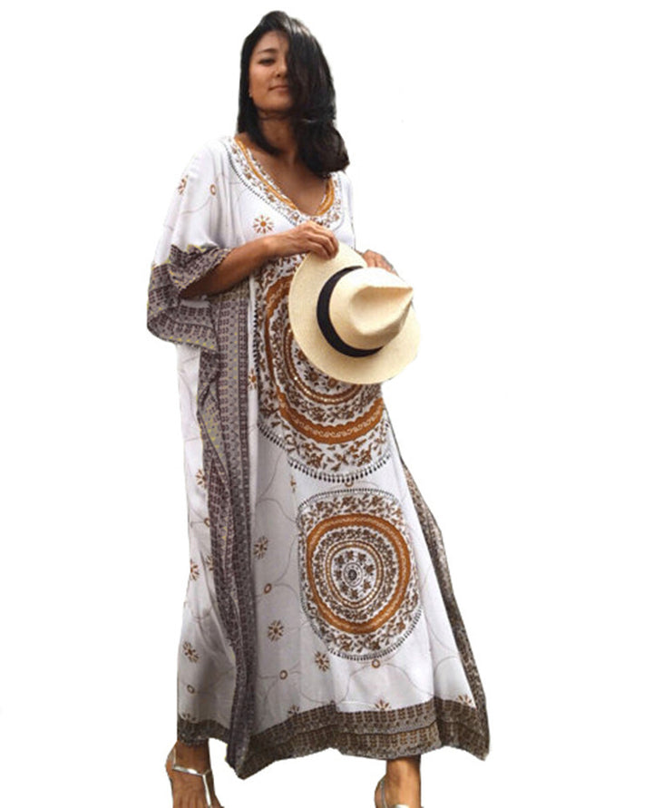 Dame Maxi-Kaftan med kunstnerisk mandala mønster og elegante accenter Stilla