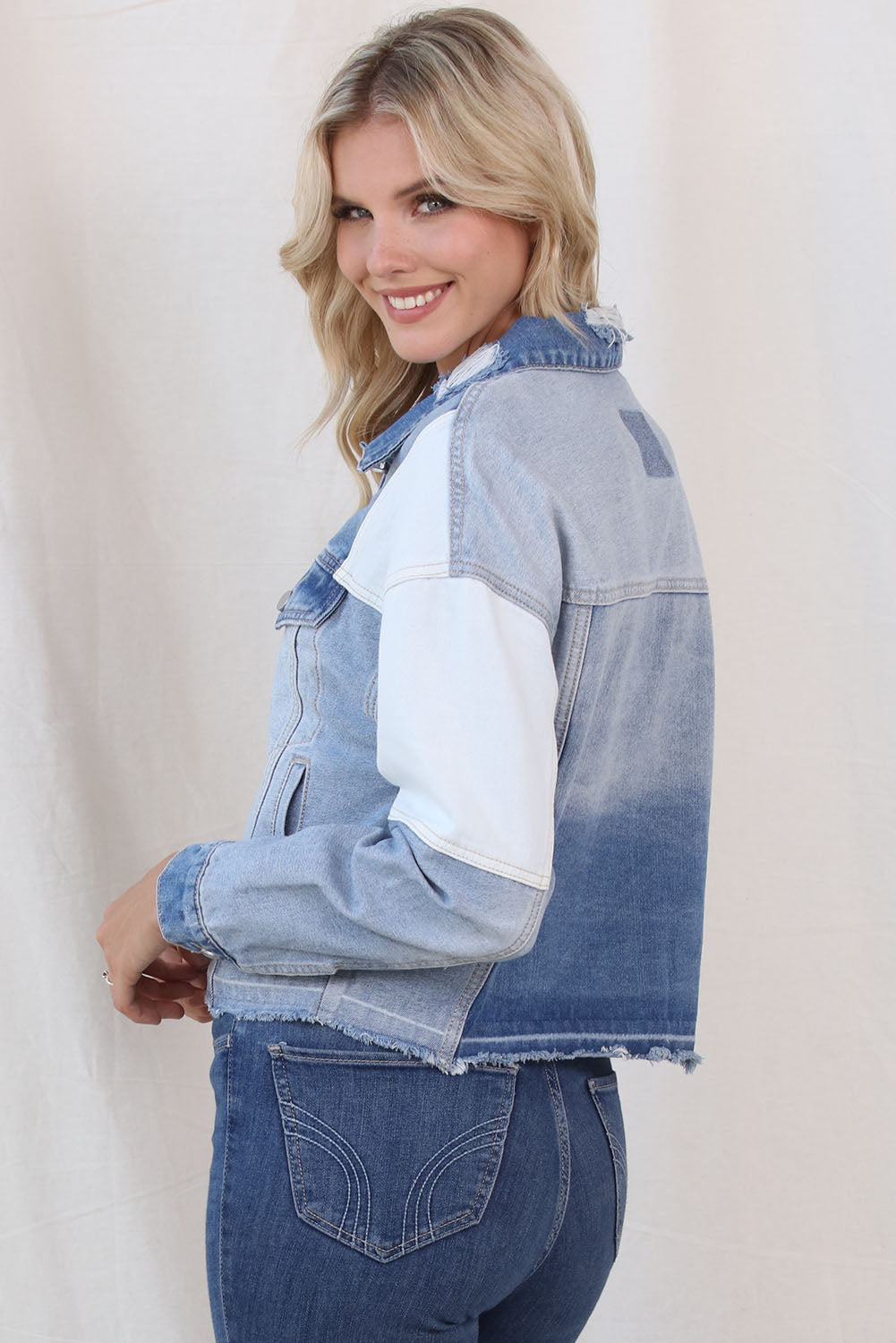 Stilla | Block Distressed Button up Denim Jakke