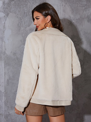 Stilla | Beige Fleecejakke Med Skipperkrave