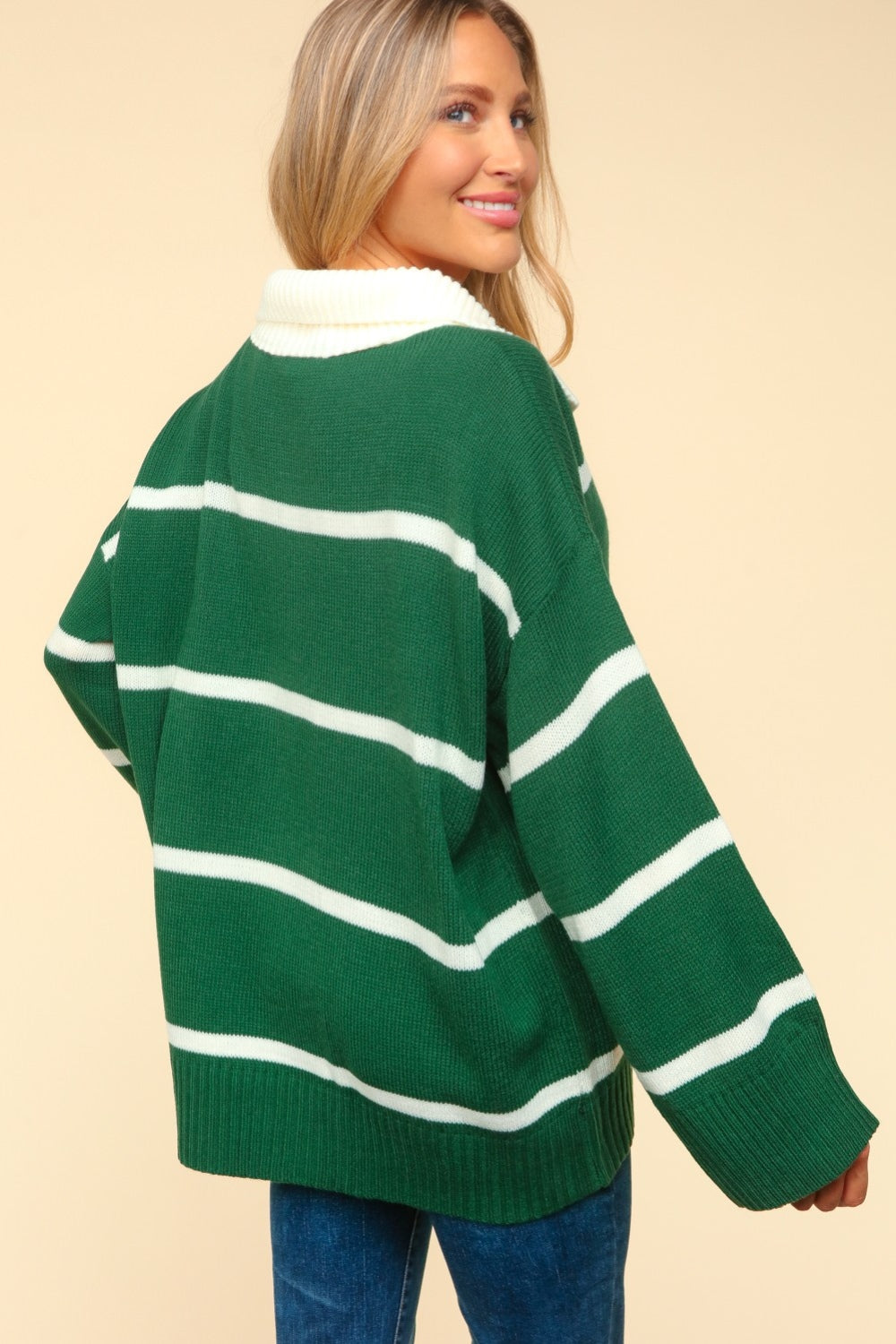 Stilla | Stribet Pullover Med Kontrastfarve og Haptik Krave