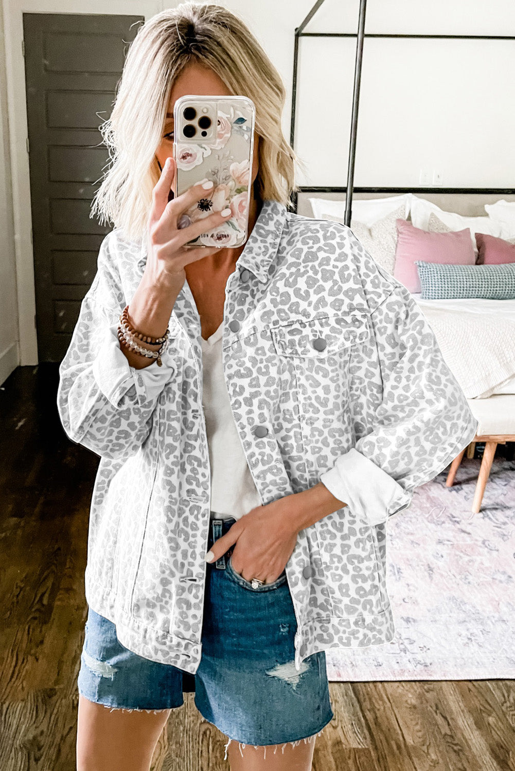 Stilla | Jeansjakke Med Leopardmønster Og Reverkrave Til Damer