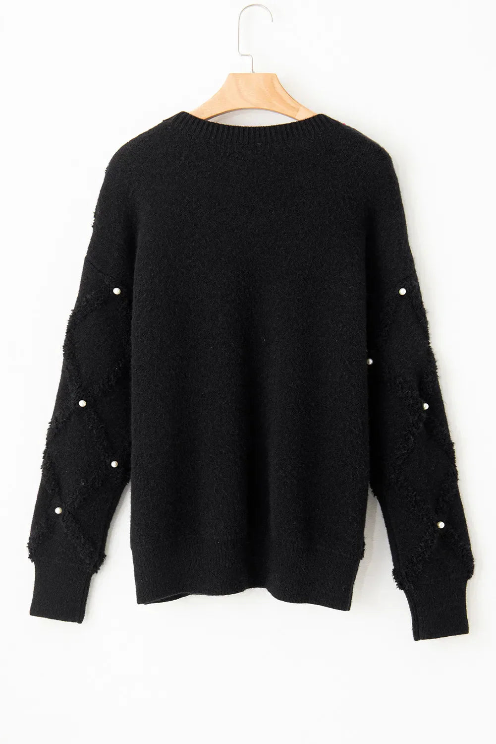Stilla | Rundhalset Pullover Med Lange Ærmer og Perledetalje