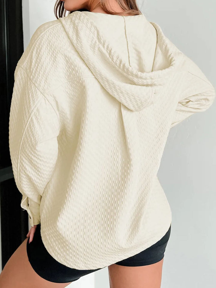 Stilla | Hætte sweater med snoretræk og midt lang knap