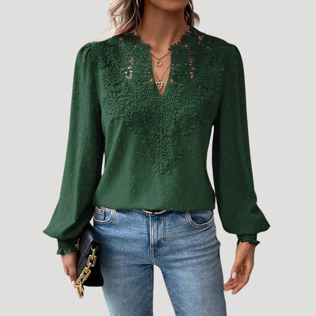 Stilla | Blonde Broderet Langærmet Bluse
