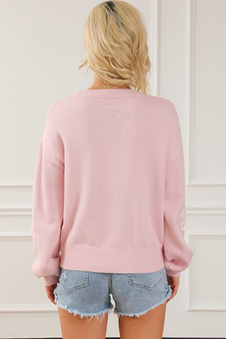 Stilla | Blomstret sweater med runde halsudskæring og overskårne skuldre