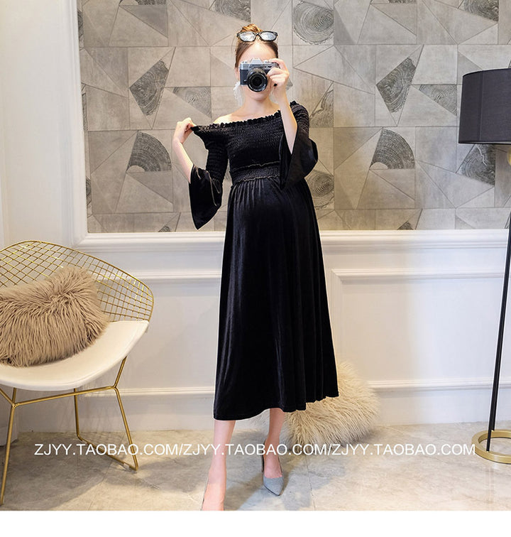 Dame Elegant Samt Graviditets Kjole Stilla