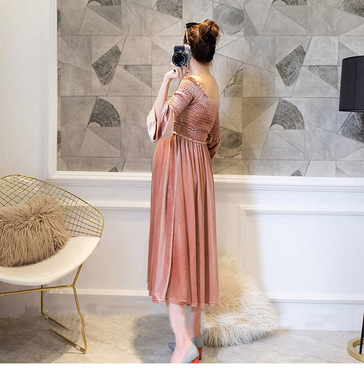 Dame Elegant Samt Graviditets Kjole Stilla