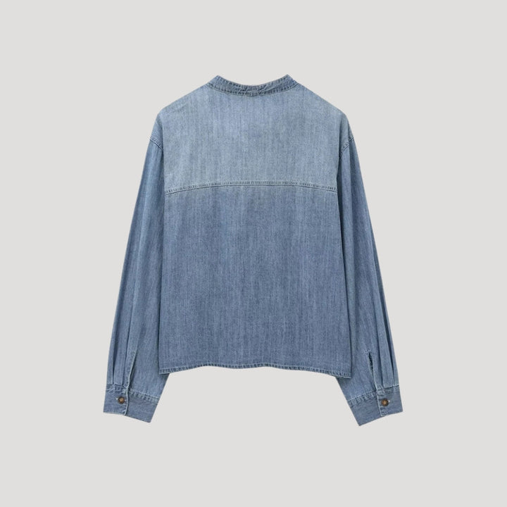 Stilla | Denim Butterfly Bluse Med Lange Ærmer