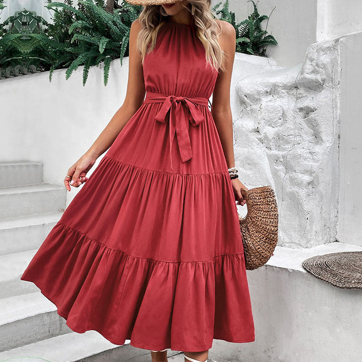 Stilla | Kjole Dame Forår Ærmeløs Sløjfe Foran Romantisk Rød Lang Fritidskjole