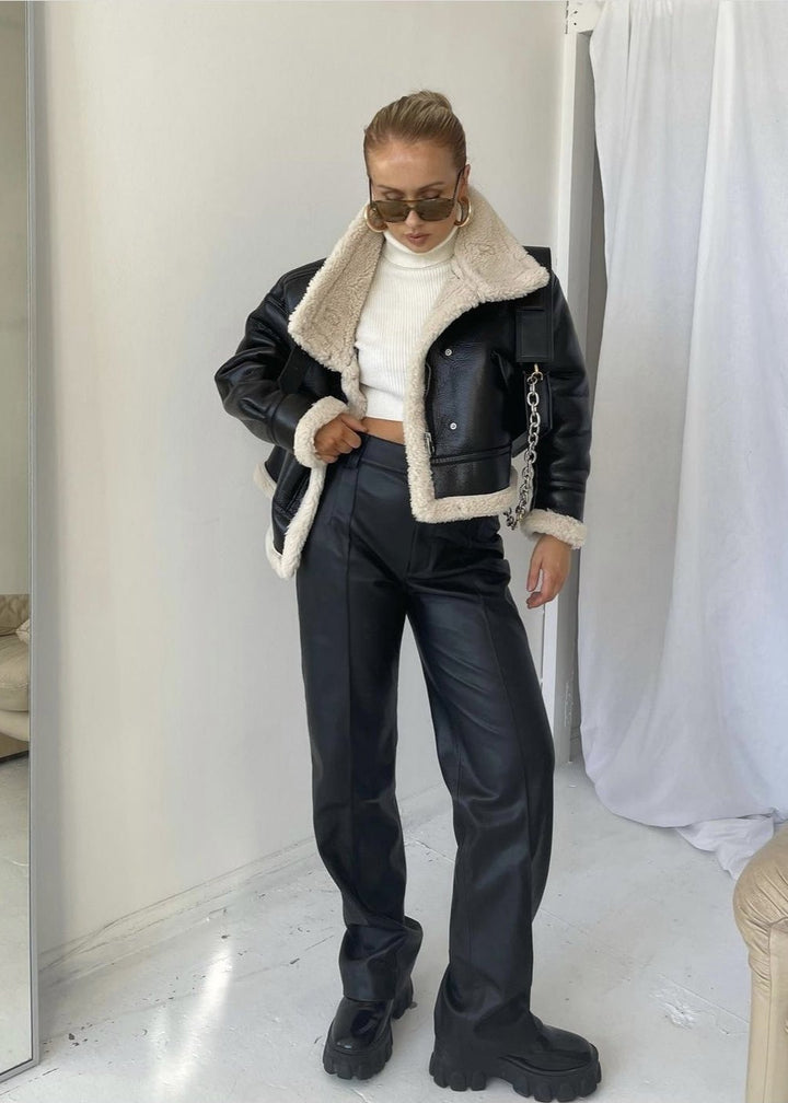 Stilla | Læder shearling-foret jakke - Edgy stil møder hyggelig komfort