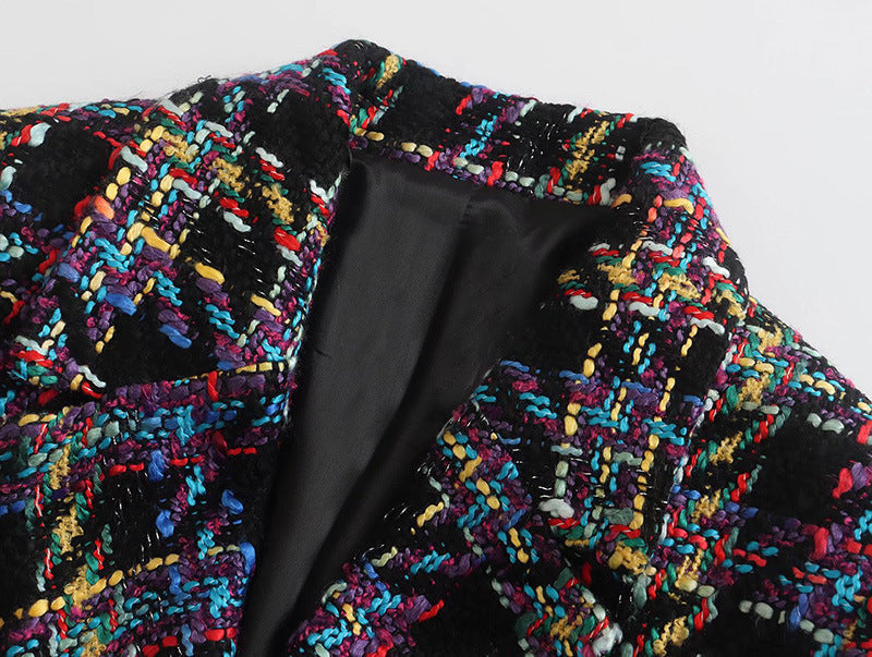Stilla | Klassisk Tjekket Blazer Til Dame, Kort Jakkesætjakke