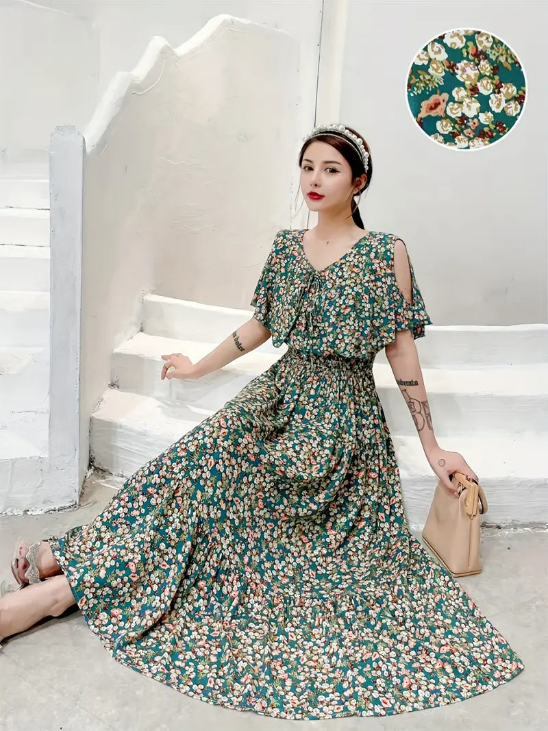 Stilla | Boho Maxi Kjole Med Blomsterprint Summer Resort Style Elegant Snit