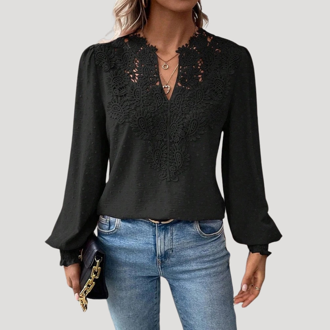 Stilla | Blonde Broderet Langærmet Bluse