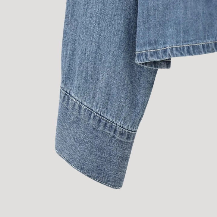 Stilla | Denim Butterfly Bluse Med Lange Ærmer