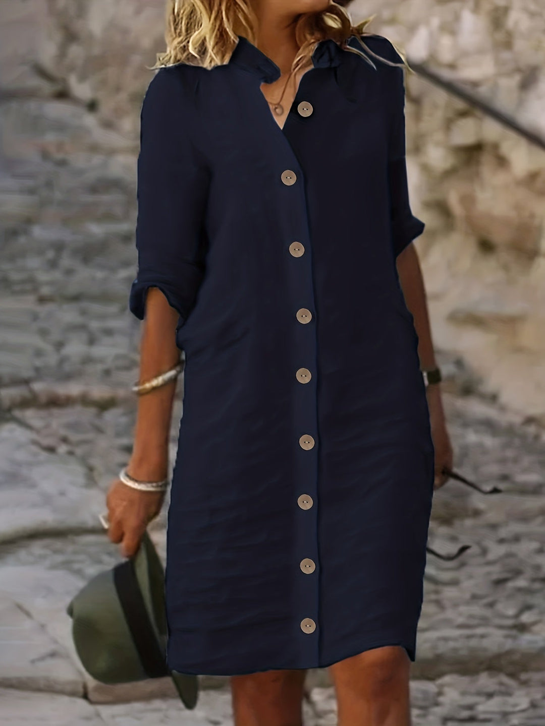 Stilla | Elegant Midi Kjole Med Knap Til Afslappet Dame Mode