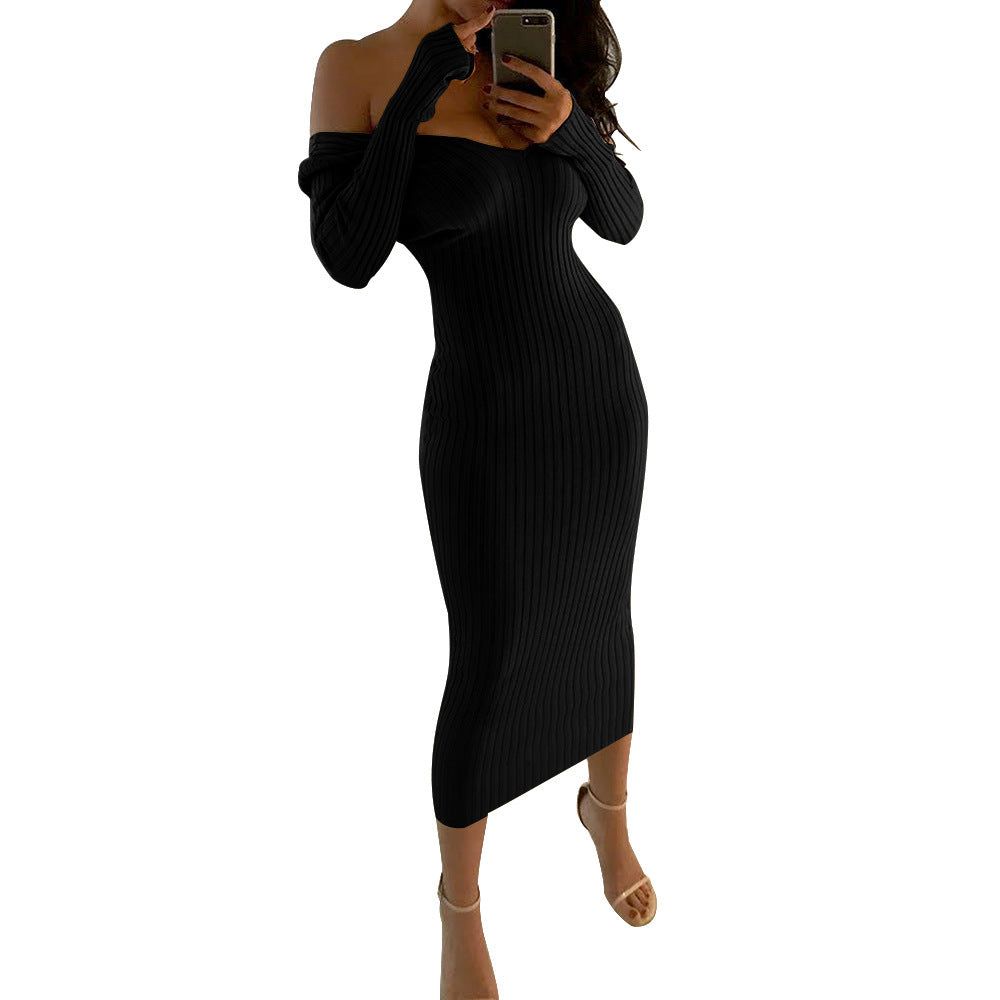 Dame Off-Shoulder Strikkjole med figursyget snit Stilla