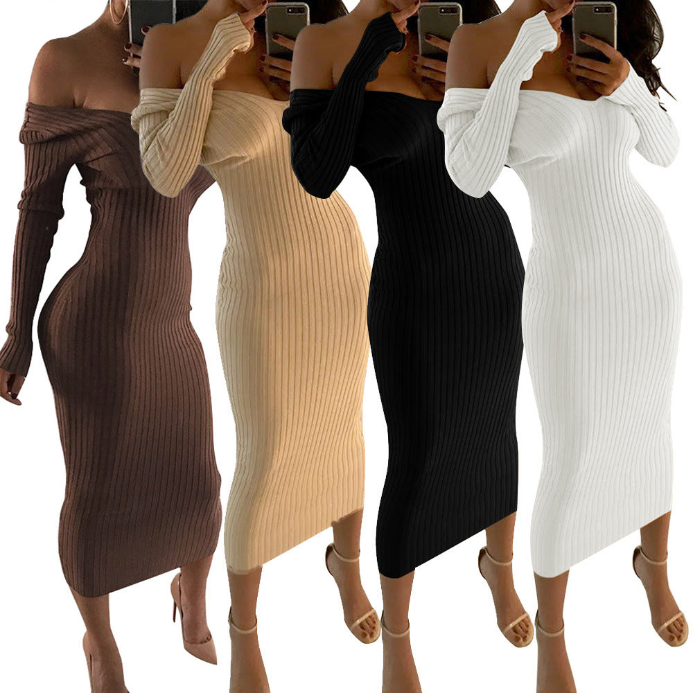 Dame Off-Shoulder Strikkjole med figursyget snit Stilla