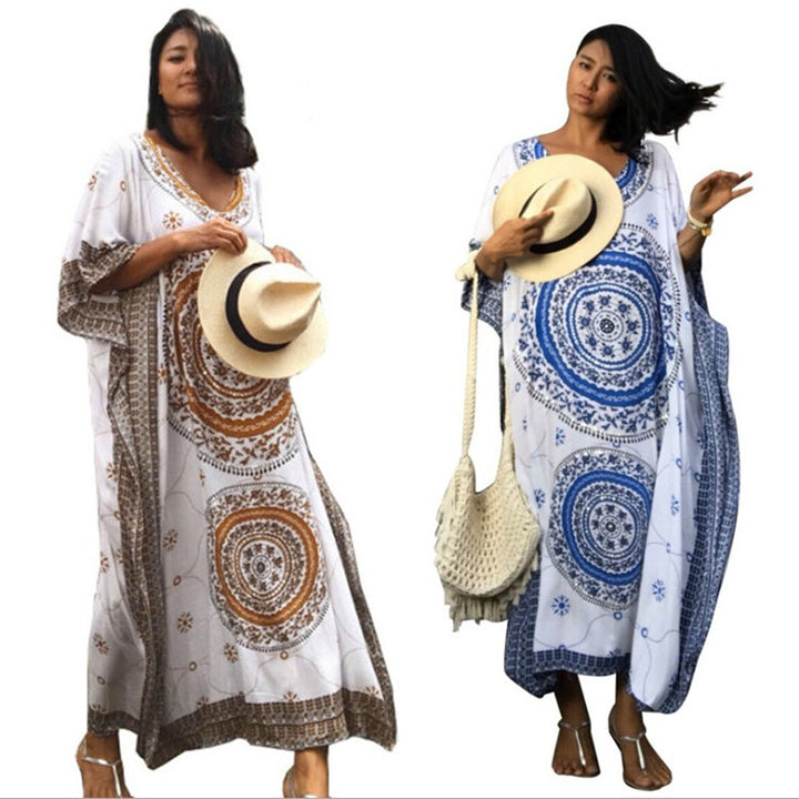 Dame Maxi-Kaftan med kunstnerisk mandala mønster og elegante accenter Stilla