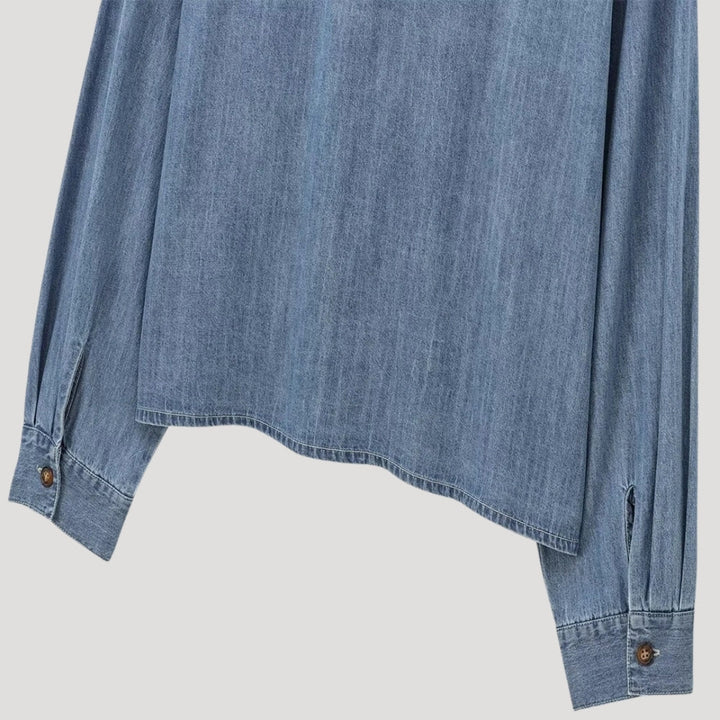 Stilla | Denim Butterfly Bluse Med Lange Ærmer