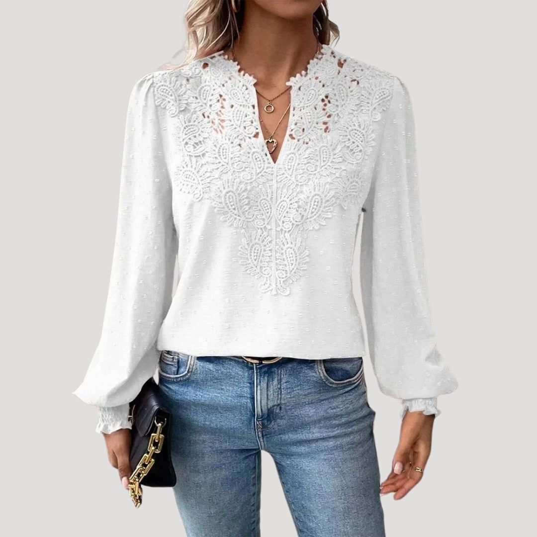 Stilla | Blonde Broderet Langærmet Bluse