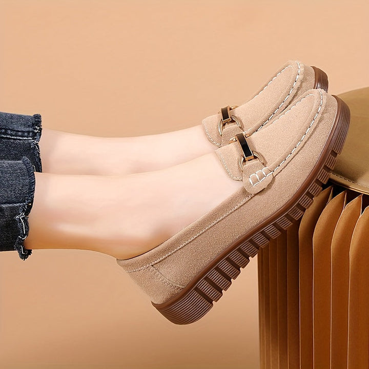 Stilla | Dame Loafers Med Metalspænde, Afslappet Slip on Sko Enkle Farver