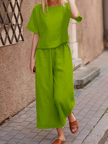 Stilla | Delt Sæt Matcha Green T-Shirt Og Brede Bukser
