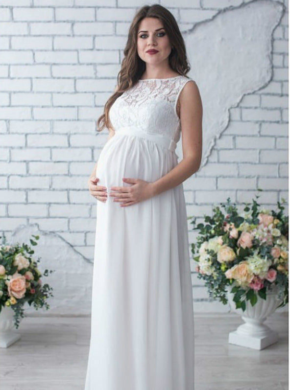 Dame Elegant Spids Graviditet Maxi Kjole Stilla 1752657124