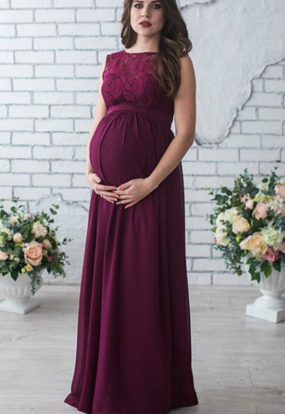 Dame Elegant Spids Graviditet Maxi Kjole Stilla 1752657124
