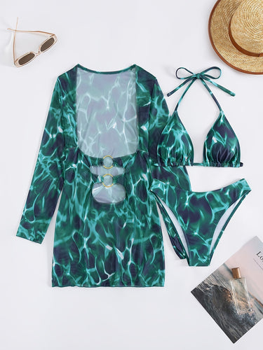 Stilla | Sommer Bikini Sæt Trekantet Top Og Tie Dye Trykt T-Shirt Til Stranden Og Ferie