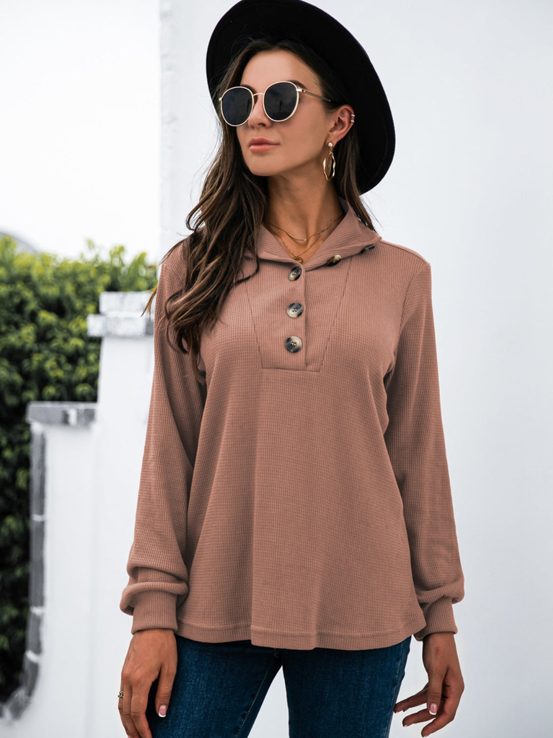 Stilla | T-shirt Halv Åben Med Lange Ærmer